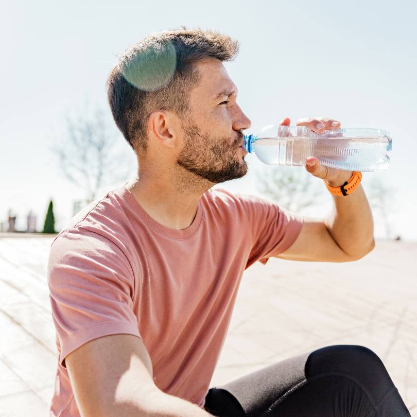 young man drinking from a bottle of water outdoor